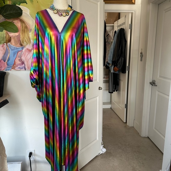 Jennafer Grace Rainbow shimmer Magic Caftan dress festival vintage - Picture 4 of 10
